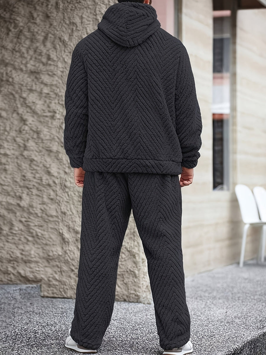 Ensemble Homme Doux Motif Chevrons Capuche Kaki Clair
