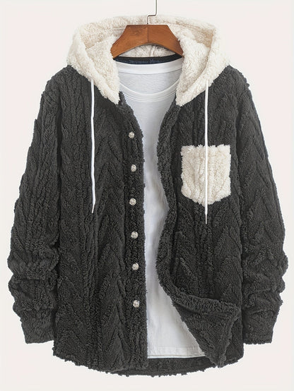 Veste Homme Polaire Sherpa à Capuche Bleu Marine et Poche Poitrine Contrastée