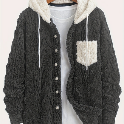 Veste Homme Polaire Sherpa à Capuche Bleu Marine et Poche Poitrine Contrastée