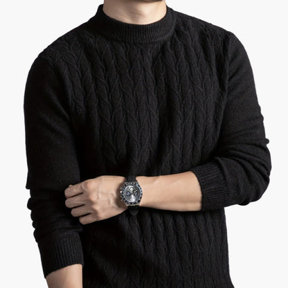 Genser med rund hals og flettemønster for herre - elegant og avslappet høst/vinter