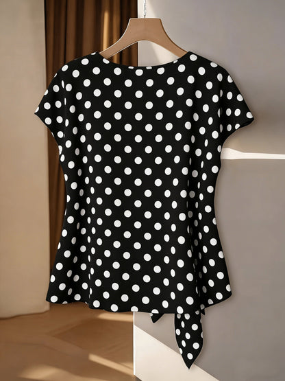 Elegant Women's Blouse with Bohemian Pattern for Spring/Summer, Asymmetric Style with Decorative Bow