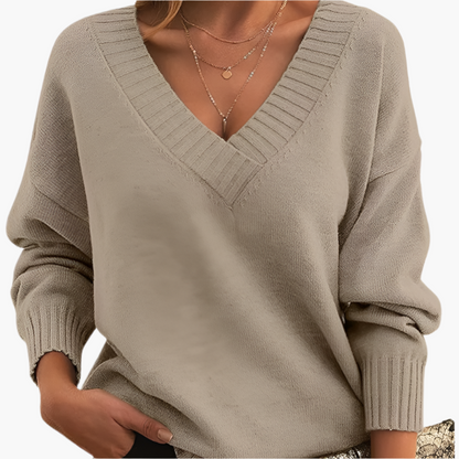 Damski sweter z dekoltem w serek na zimę, elegancki i swobodny, z długim rękawem
