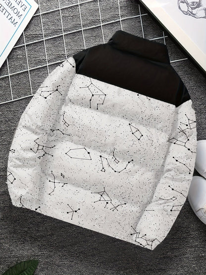 Doudoune matelassée col montant à motif constellation imprimé bicolore pour homme