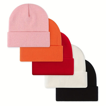 Lot de 5 Bonnets en Maille Côtelée avec Revers – Couleurs Assorties ou Unies