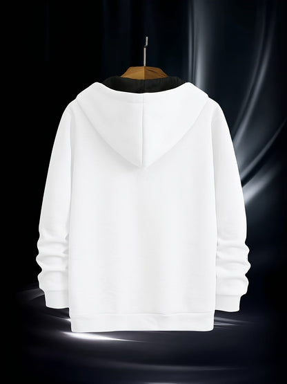 Sweat à Capuche Homme Zippé Asymétrique Couleur Unie avec Poche Kangourou