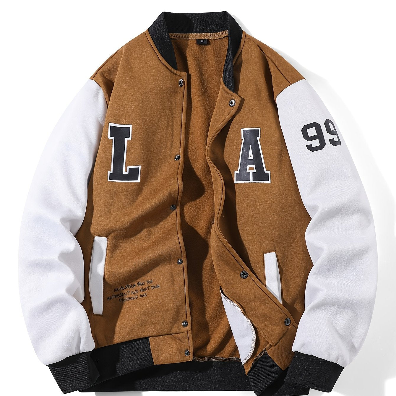 Veste style universitaire bicolore Marron Blanc à boutons pression pour homme