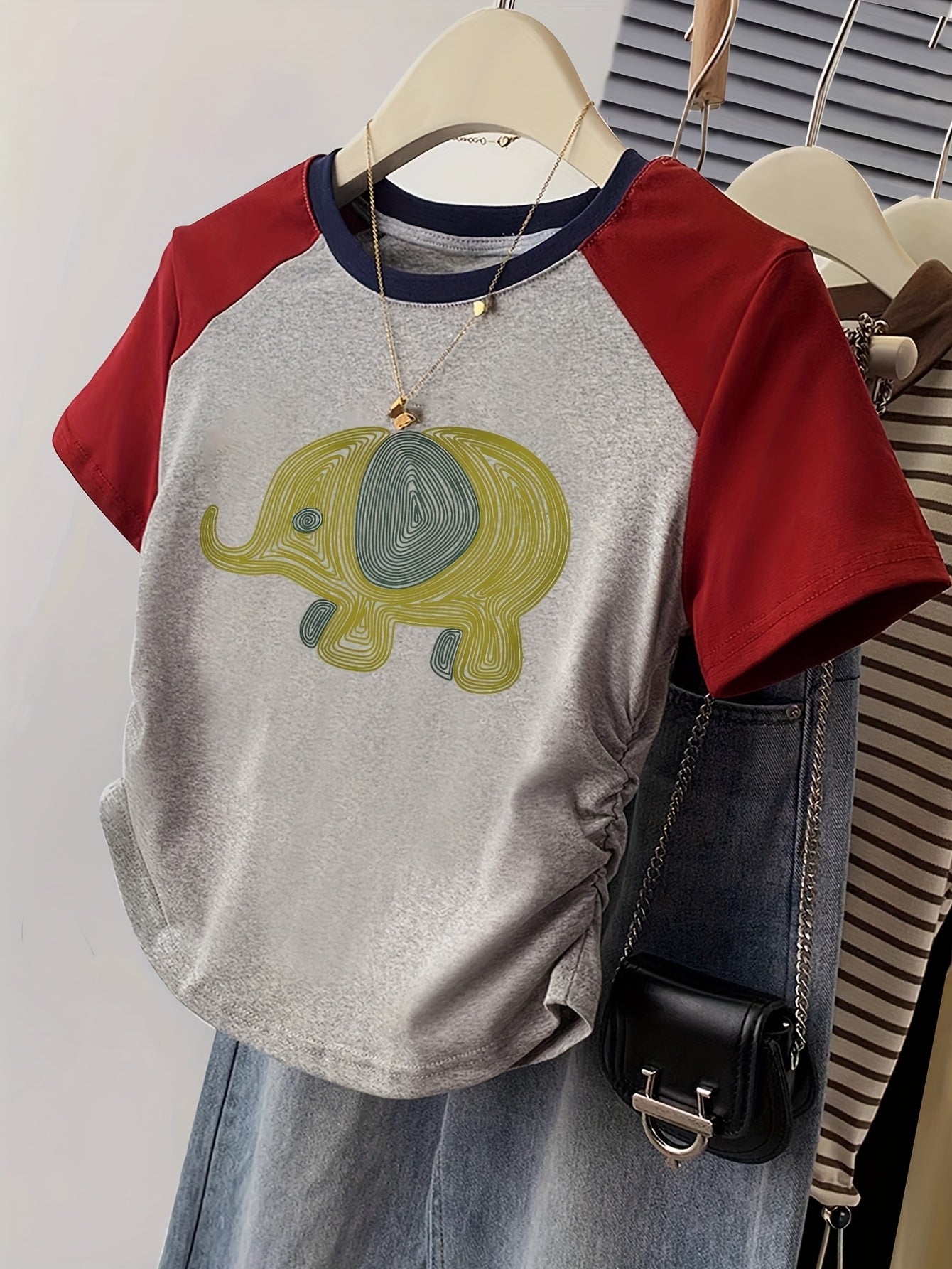Camiseta casual para mujer estilo Y2K con diseño gráfico de elefante para el verano