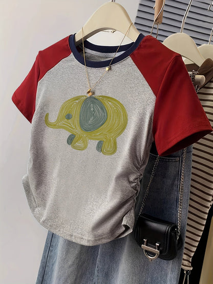 Camiseta casual para mujer estilo Y2K con diseño gráfico de elefante para el verano