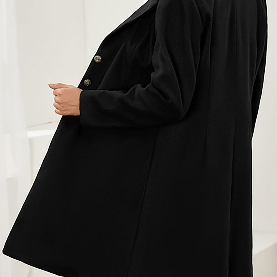 Elegant Women's Mid-Length Black Coat with Gold Buttons