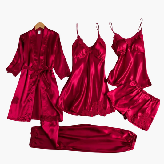 Ensemble de Nuit 5 Pièces Femme Élégant Style Kimono et Lingerie pour Maison et Détente
