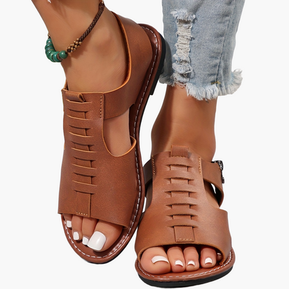 Sandales plates d'été pour femme style gladiateur à bout ouvert avec fermeture éclair