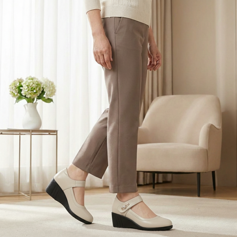 Chaussures compensées Mary Jane à bride, couleur unie