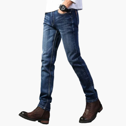 Slim fit klassieke herenjeans reissstijl comfortabel rekbaar