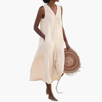 Robe d'Été Décontractée Femme Sans Manches Boutonnée, Style Plage et Vacances