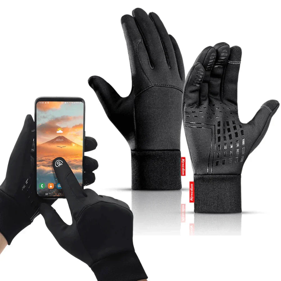Durable solid-color touchscreen sports gloves with grip and elastic cuffs