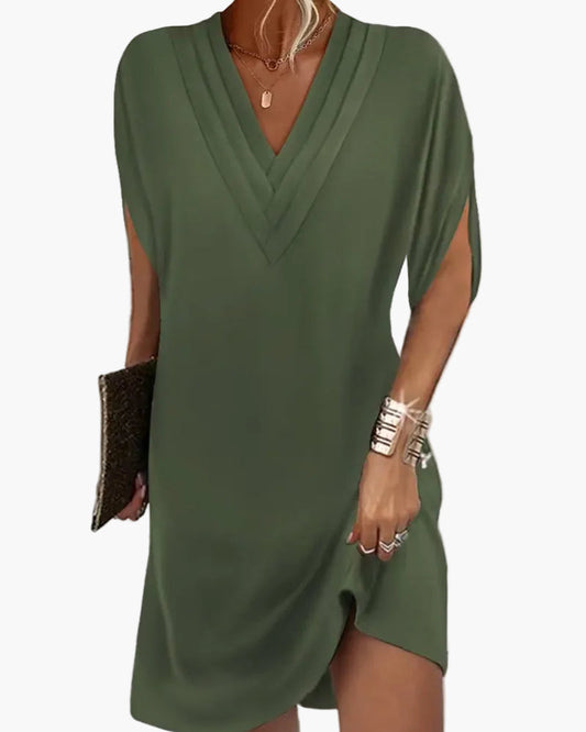 Robe décontractée femme col en V manches fendues style chic pour toutes occasions
