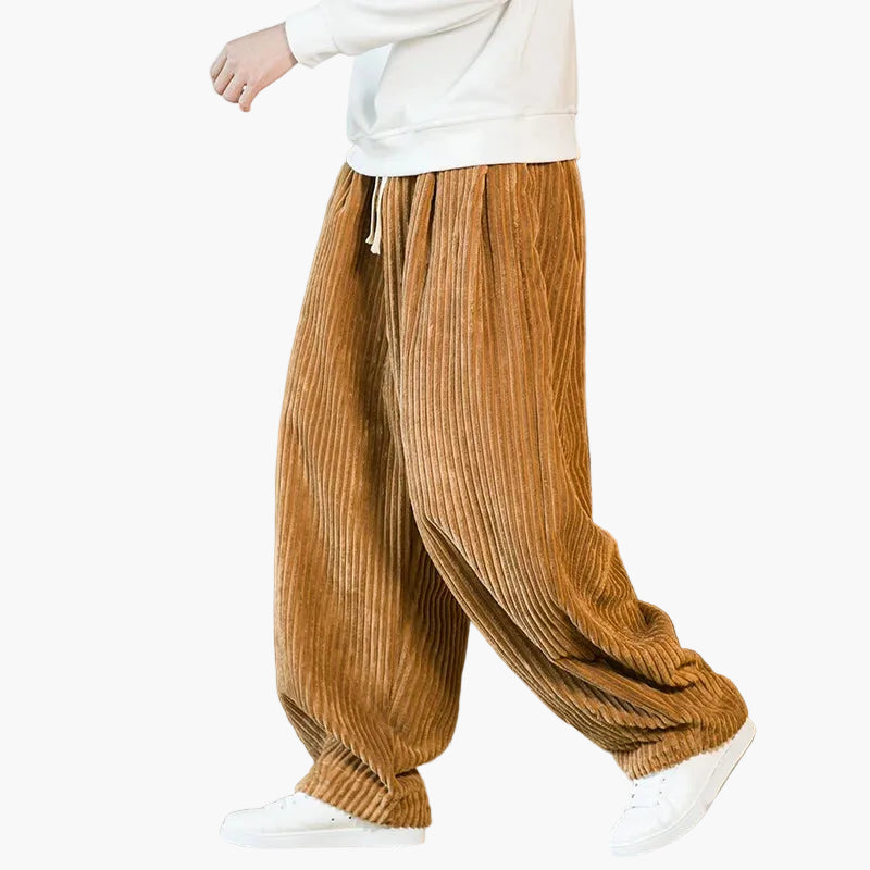 Herrbyxor med lös passform i streetwear-stil med ribbad design för fritid eller avkoppling