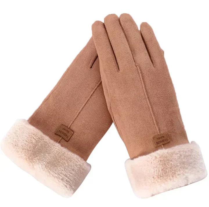 Gants Hiver Doux avec Revers en Fausse Fourrure