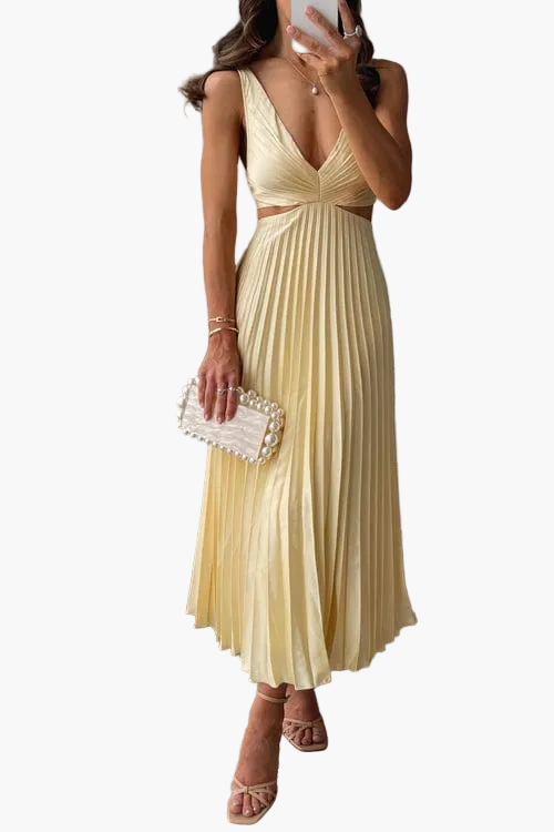 Elegante geplooide midi-jurk voor dames – Stijlvol en veelzijdig voor avond en gelegenheid