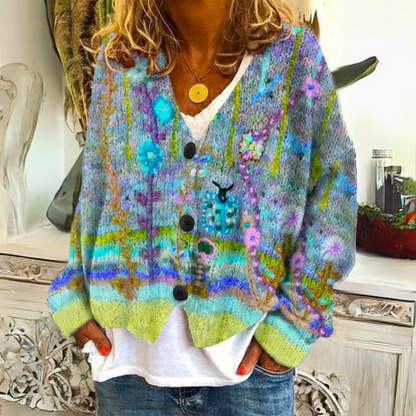 Cardigan donna artistico bohémien stile maglia per autunno e inverno