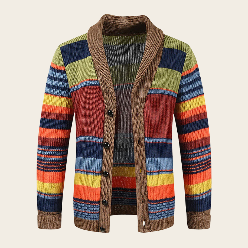 Cardigan pour Homme en Maille Rayée Col Châle à Boutons