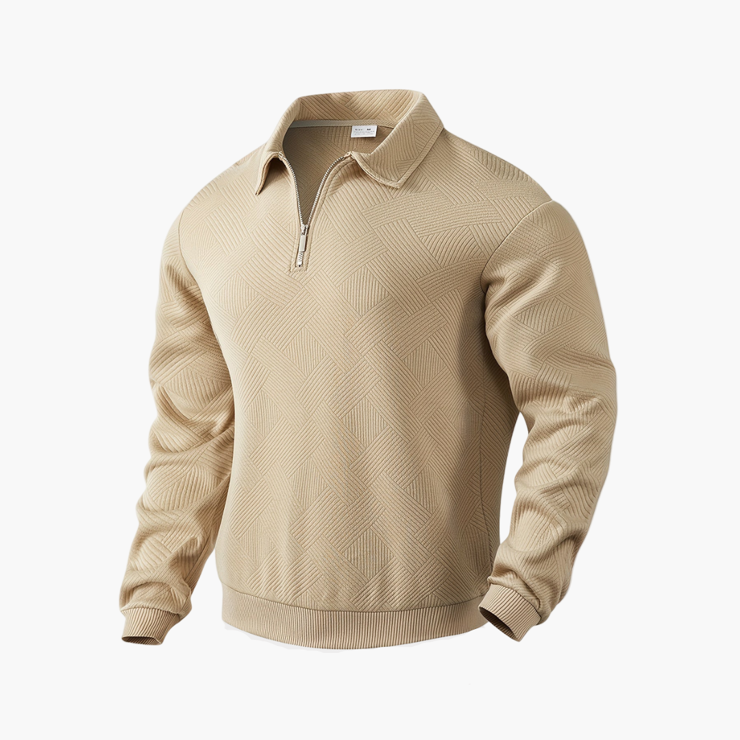 Sudadera para hombre estilo vintage con cuello con cremallera y motivo geométrico – Elegancia casual para todas las ocasiones
