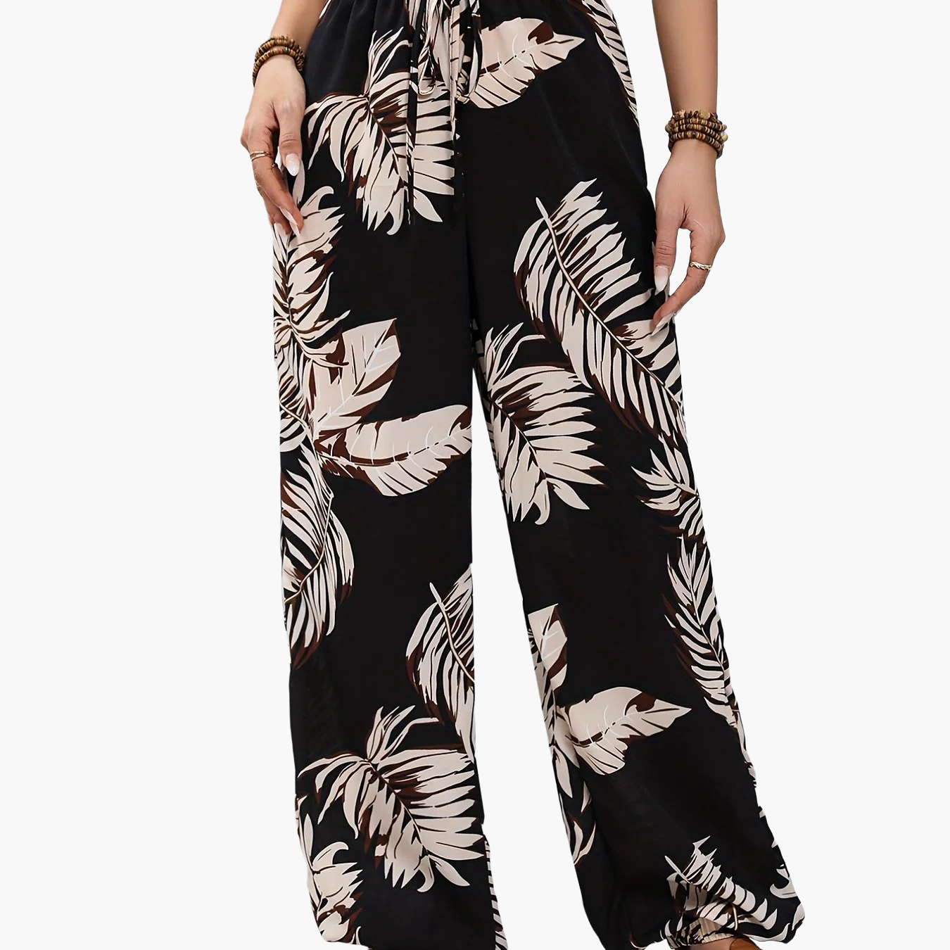 Pantalon jogger femme style vacances à imprimé feuilles pour le printemps/été