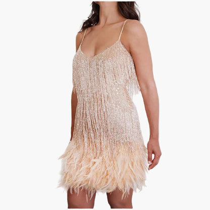 Robe de cocktail femme style années 20 à franges pour soirées élégantes