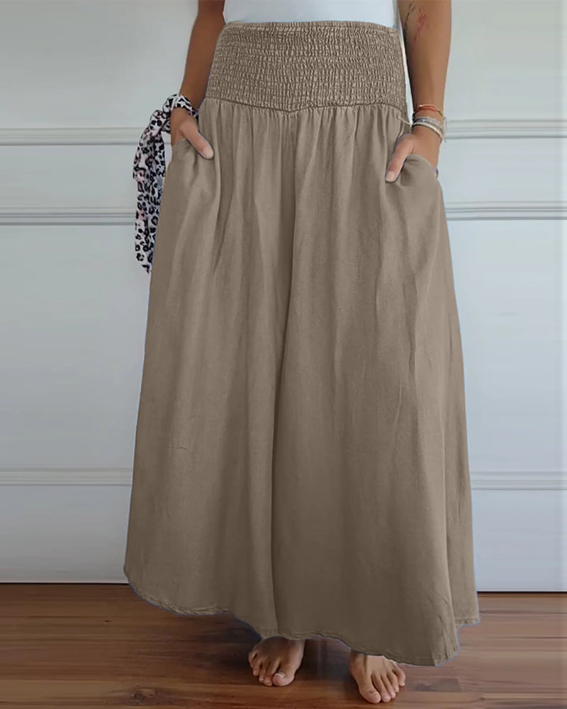 Pantaloni larghi a vita alta stile bohémien per donna, taglio fluido e comodo, ideali per tutti i giorni e il relax