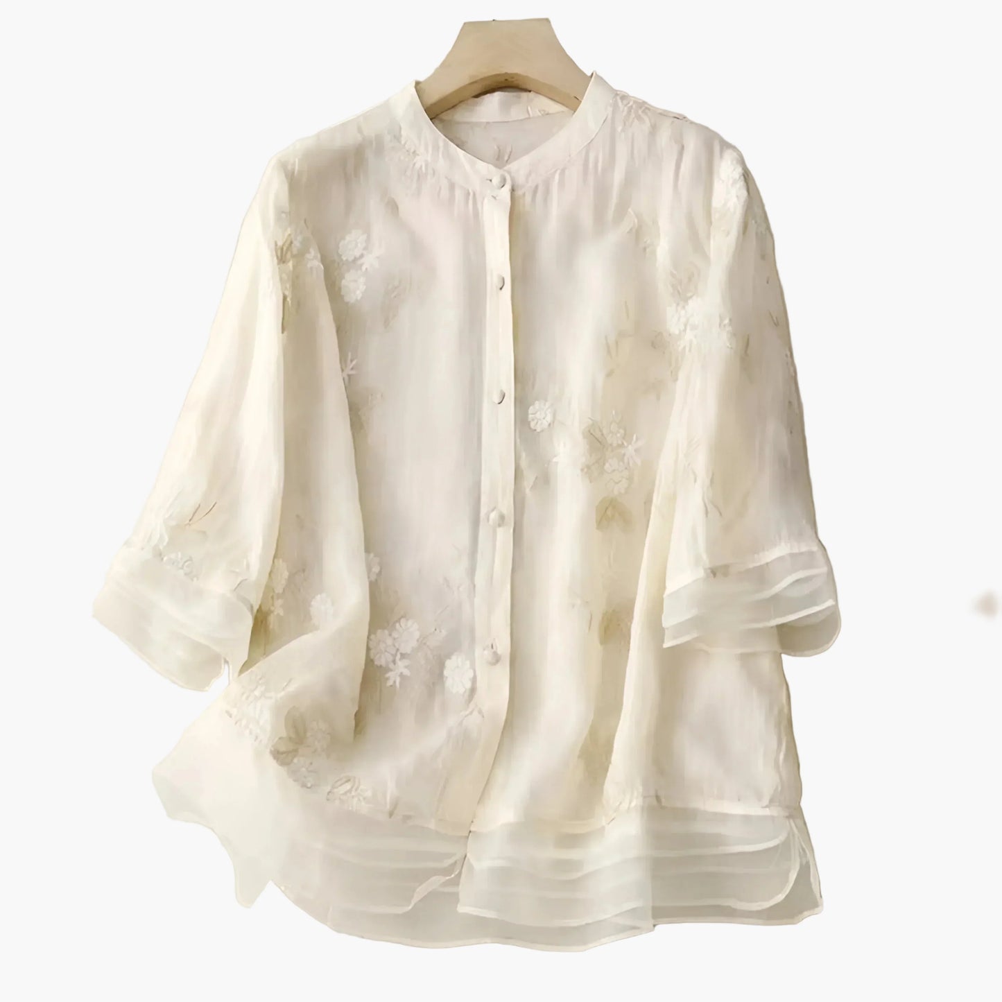 Blusa amplia con bordados florales para mujer, estilo elegante y versátil