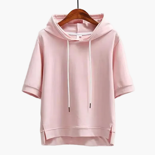 Kort hoodie för dam i urban stil med korta ärmar, avslappnad