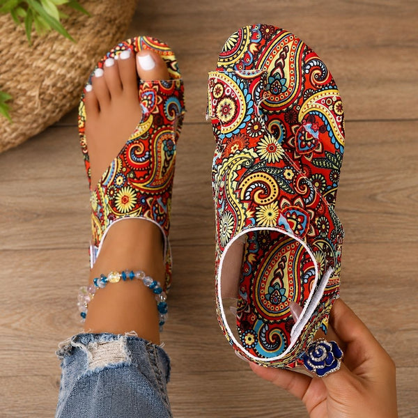 Sandalias planas para mujer con estampado de cachemira étnico colorido