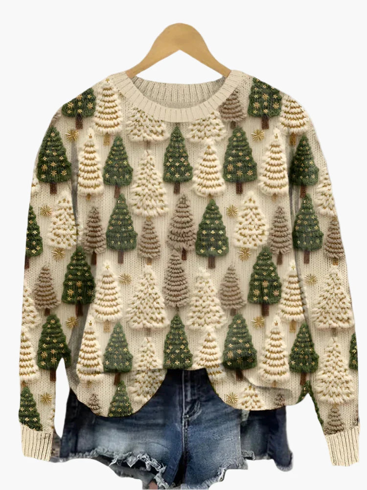 Jersey de Navidad para mujer estilo acogedor con motivo de árboles de Navidad, perfecto para las fiestas y las noches de invierno