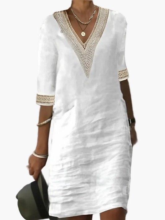 Robe d'été femme style bohème chic col V manches 3/4 pour look décontracté et élégant