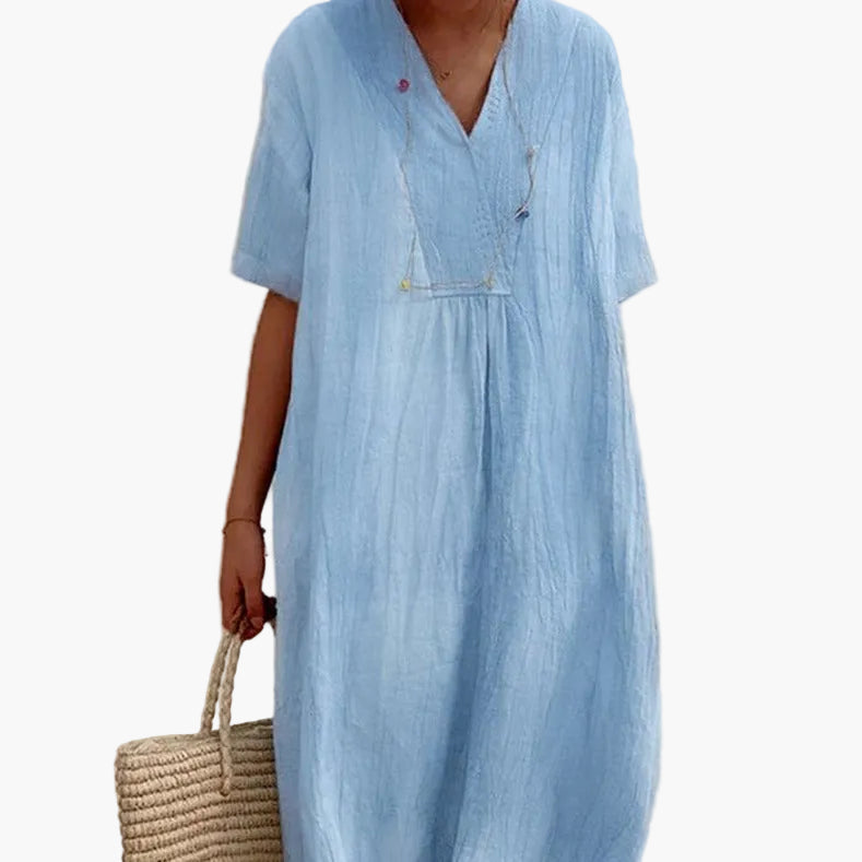 Robe d'été décontractée pour femme style ample col en V idéale vacances plage
