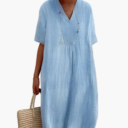 Robe d'été décontractée pour femme style ample col en V idéale vacances plage