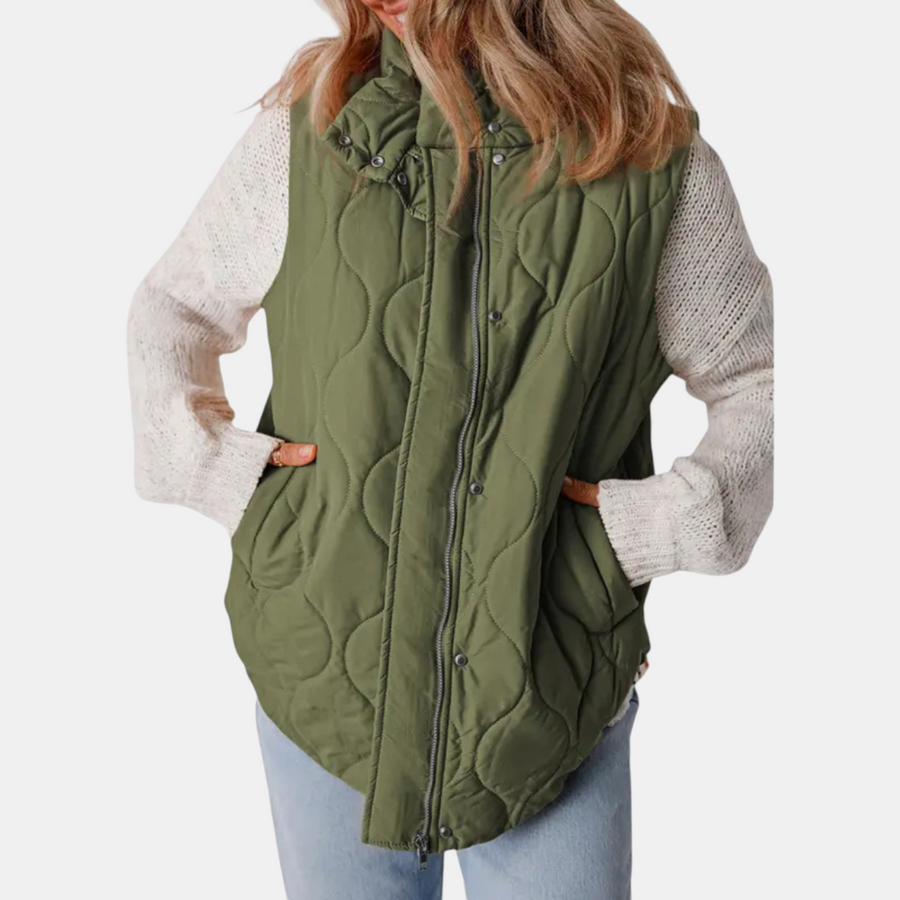 Women's quilted vest, sleeveless puffer jacket with zipper and buttons