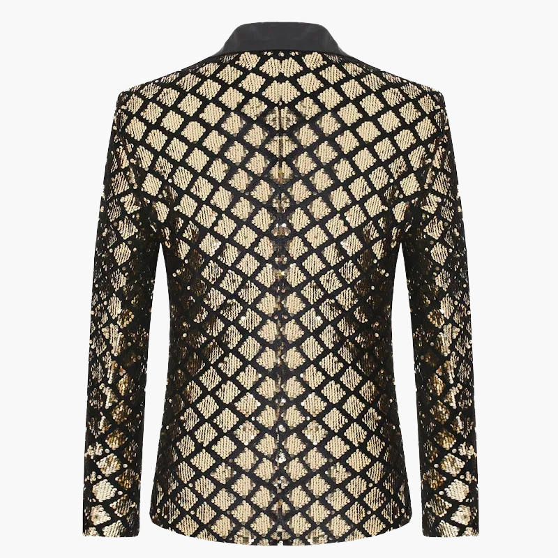 Giacca da sera uomo stile smoking, motivo geometrico brillante, ideale per feste ed eventi eleganti