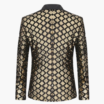 Giacca da sera uomo stile smoking, motivo geometrico brillante, ideale per feste ed eventi eleganti