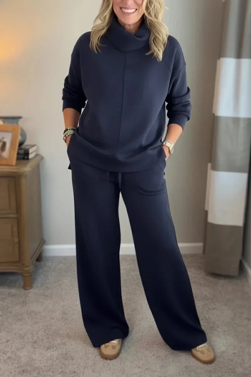 Dameset met sweater met opstaande kraag & comfortabele wijde broek