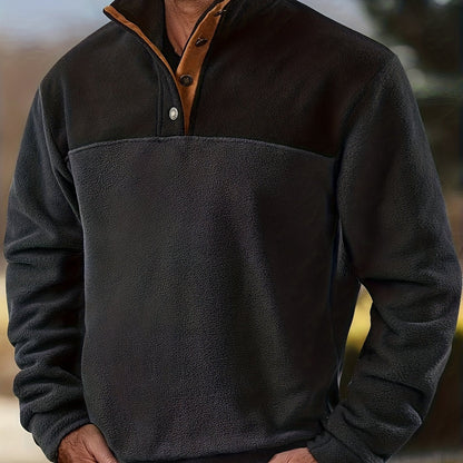 Pull Homme en Polaire Bicolore avec Col Montant et Boutons à Pression