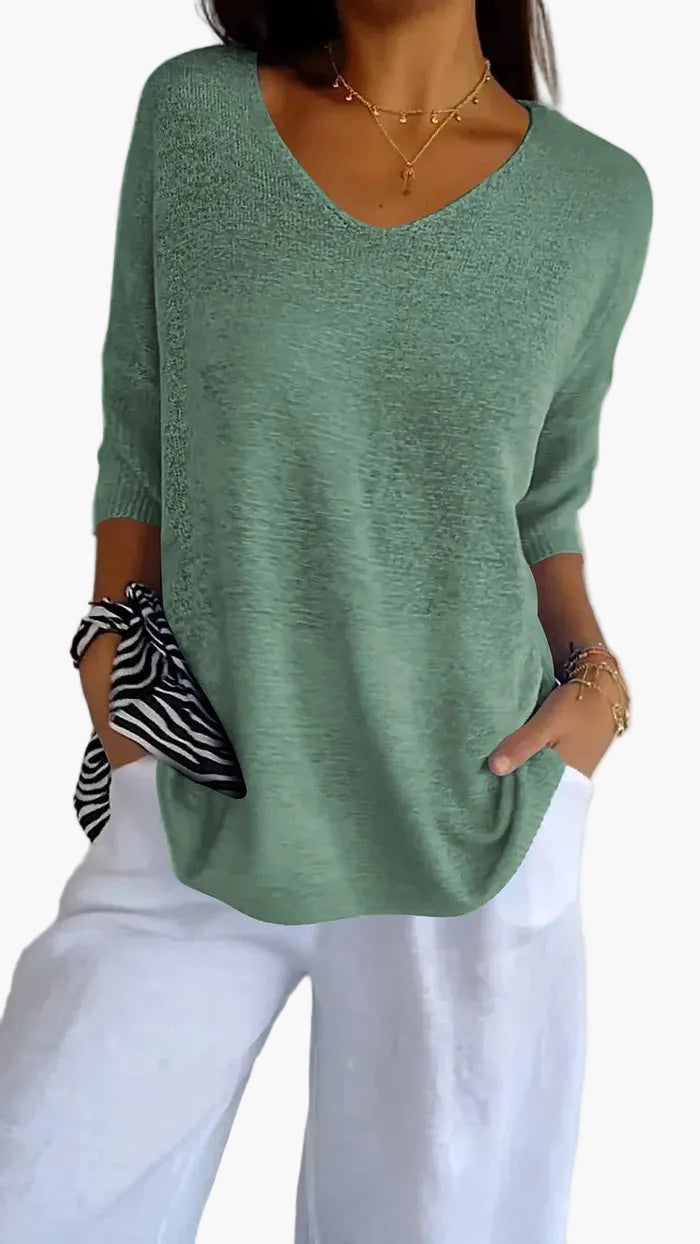 Maglione Donna Informale Scollo a V Maniche Mezza Lunghezza Stile Elegante e Comodo per Tutti i Giorni