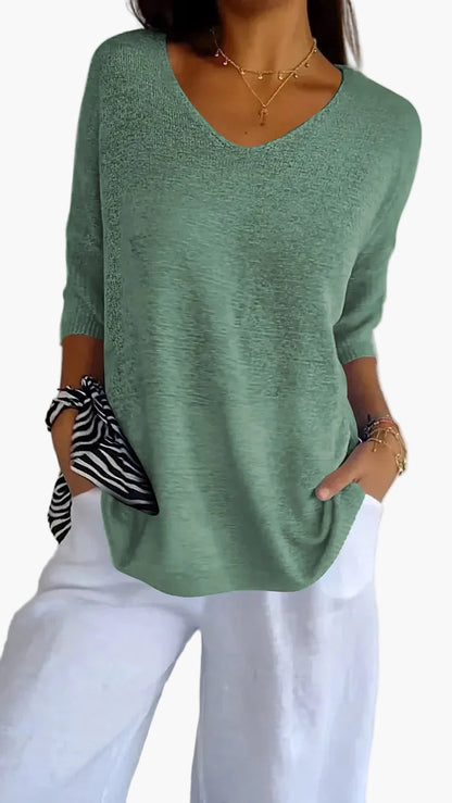 Maglione Donna Informale Scollo a V Maniche Mezza Lunghezza Stile Elegante e Comodo per Tutti i Giorni