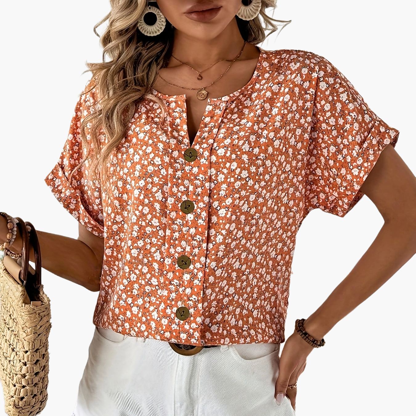 Chemisier Femme Élégant à Fleurs Boutonné Style Printanier Été