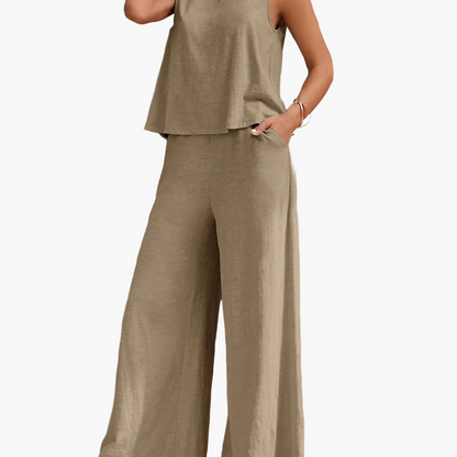 Ensemble décontracté femme – Pantalon large et haut sans manches, style élégant pour l'été