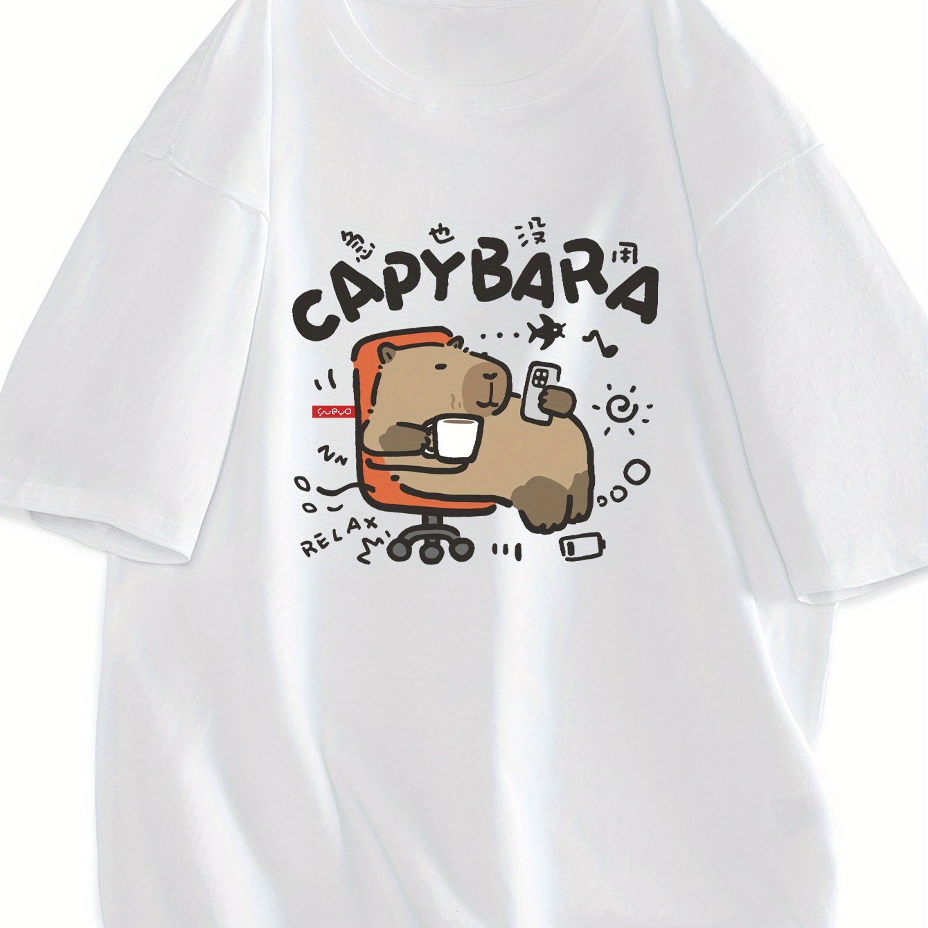 Unisex lässiges T-Shirt im kawaii-Stil mit entspannendem Capybara-Print – ideal für Jugendliche und junge Erwachsene