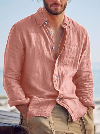 Chemise décontractée pour homme à manches longues style plage – Idéale pour sorties et vacances