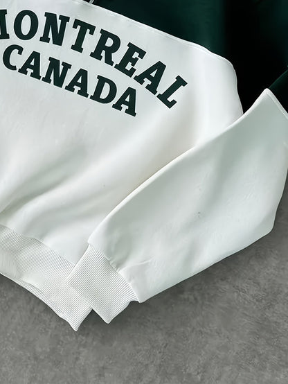 Sweatshirt Polo Bicolore Homme avec Fermeture Éclair Courte et Inscription "MONTREAL CANADA"