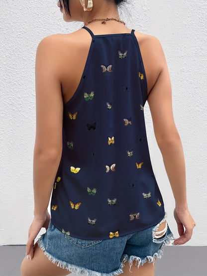Top femme élégant style débardeur à imprimé papillons pour l'été