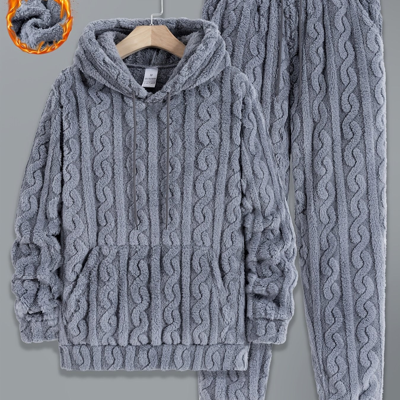 Ensemble de Survie Homme en Tissu Doux Texturé, Chaud, à Capuche et Pantalon, Gris Foncé